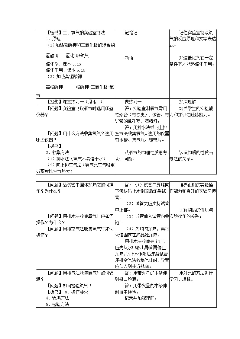 沪教版九上化学 2.4基础实验1 氧气的制取与性质  教案02