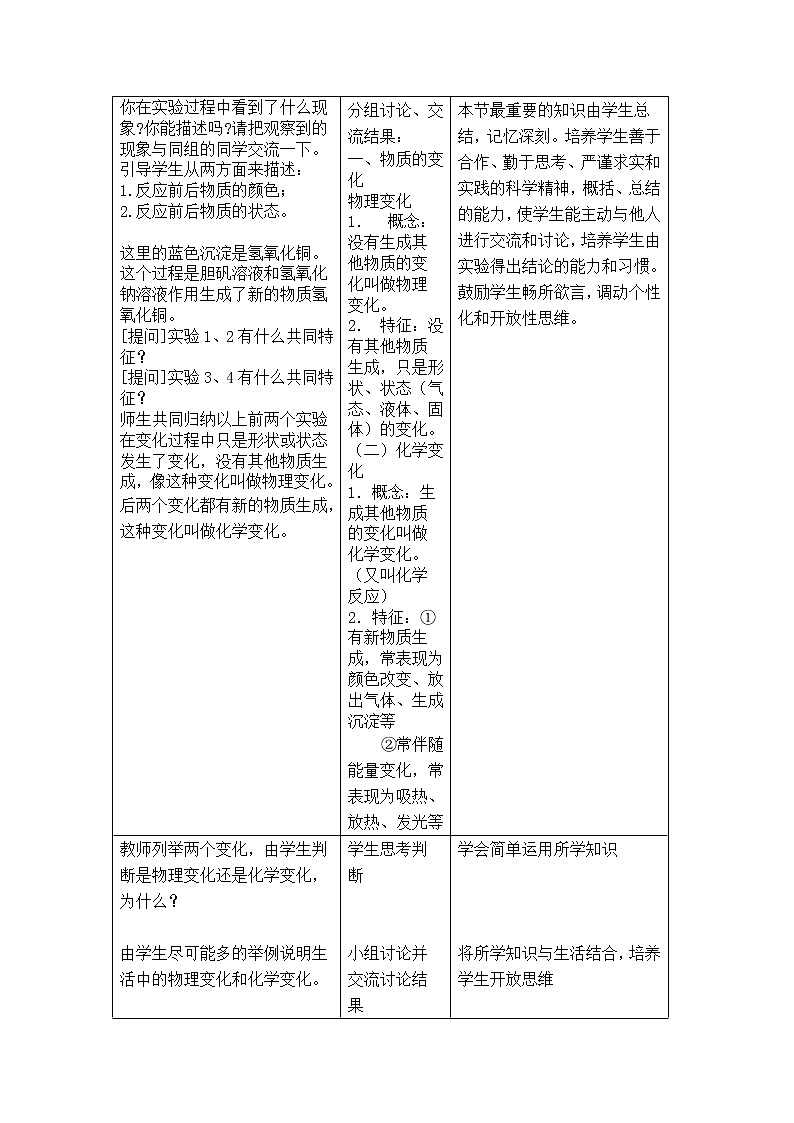 人教版九上化学 1.1物质的变化和性质 教案02