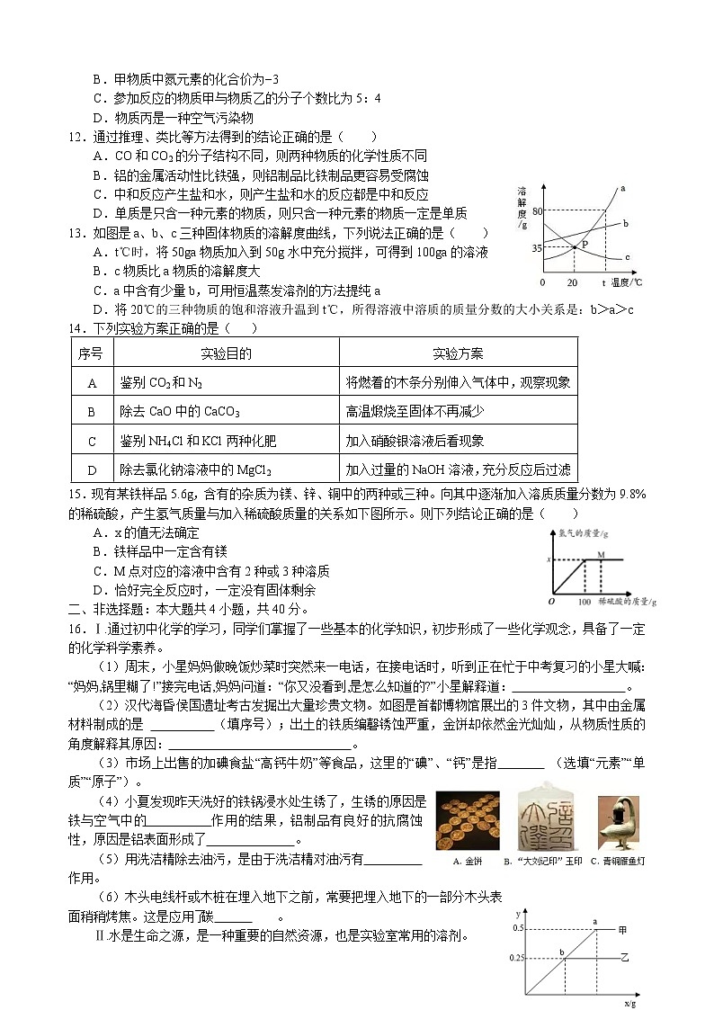 江苏省盐城市第十中学2022年中考化学第二次模拟测试卷02