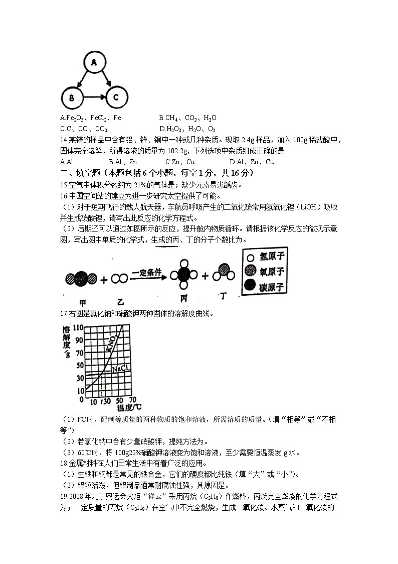 2022年河南省中招考前模拟化学试题(无答案)第3页