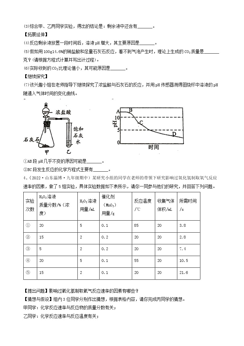 2022年中考化学冲刺必刷100题-科学探究题之实验的猜想与假设03