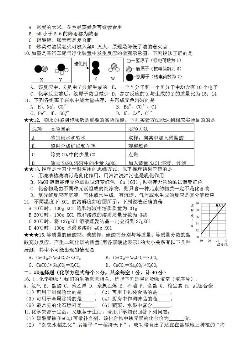 【滨海】三模化学试卷(22年6月)第2页
