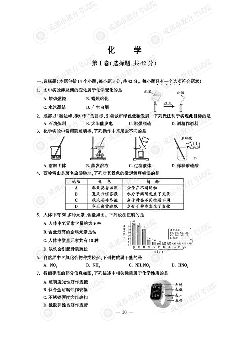 2022年四川省成都市中考化学真题无答案第1页