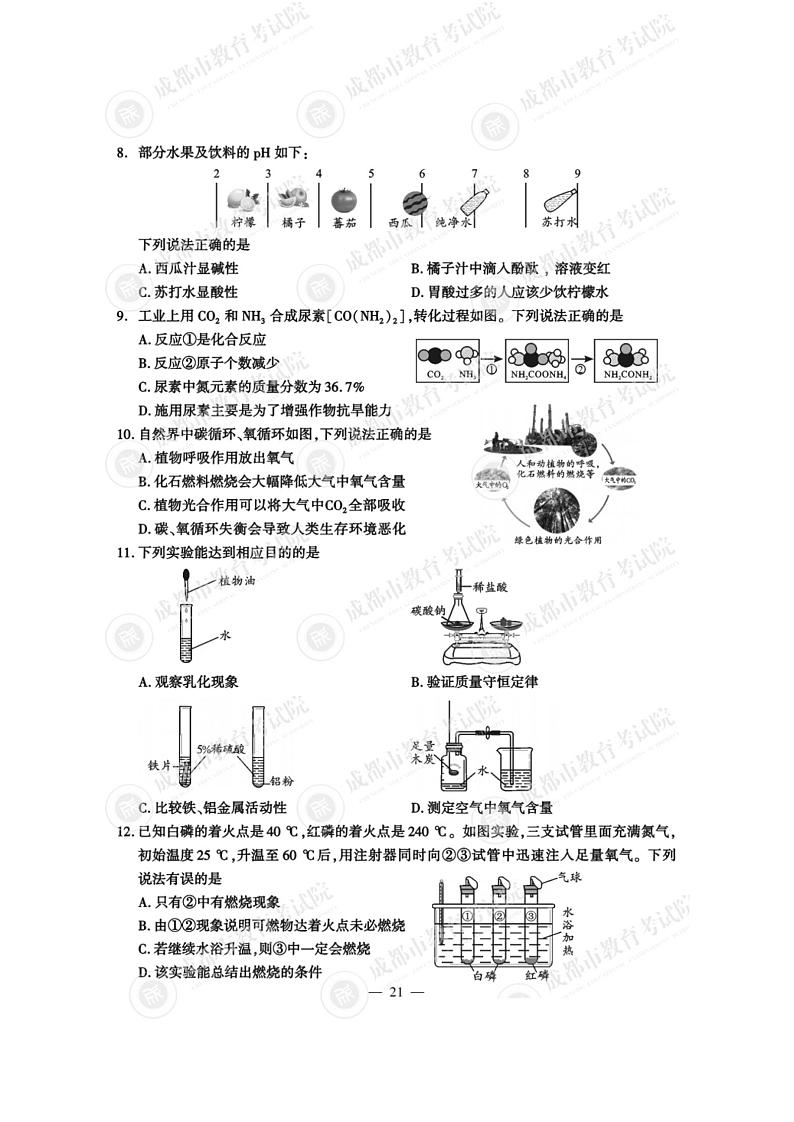 2022年四川省成都市中考化学真题无答案第2页