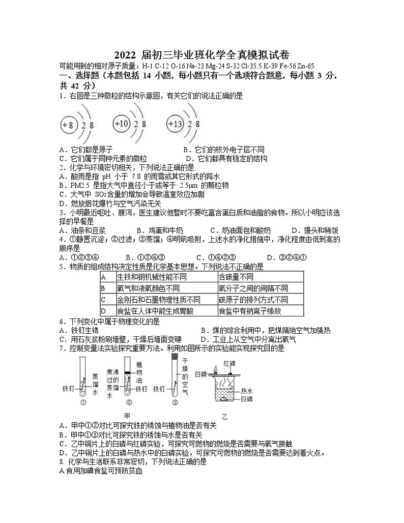 2022年广东省广州市南沙区广州市外国语中考模拟化学试题(word版含答案)01