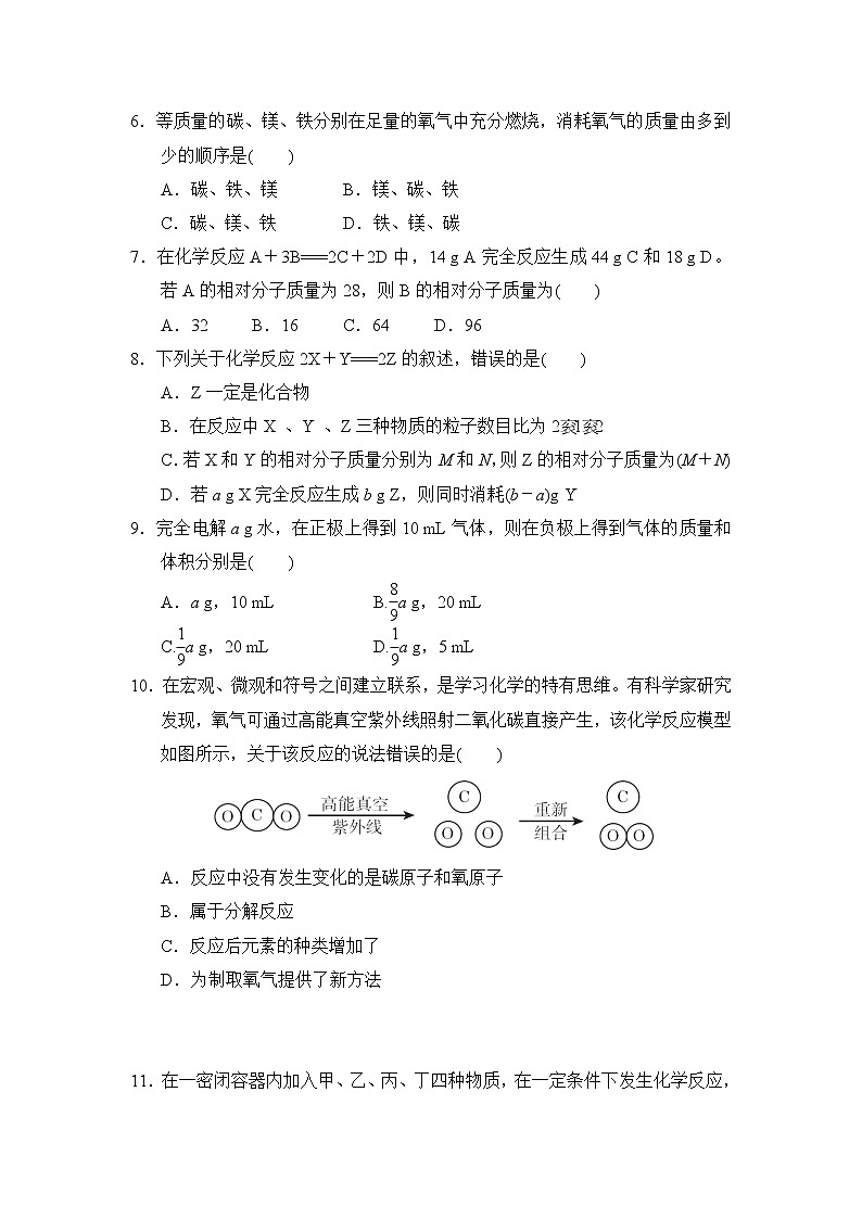 人教版化学九年级上册第五单元测试卷  带答案第2页