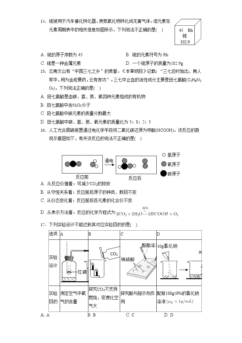 2022年云南省中考化学试卷（包含答案解析）03