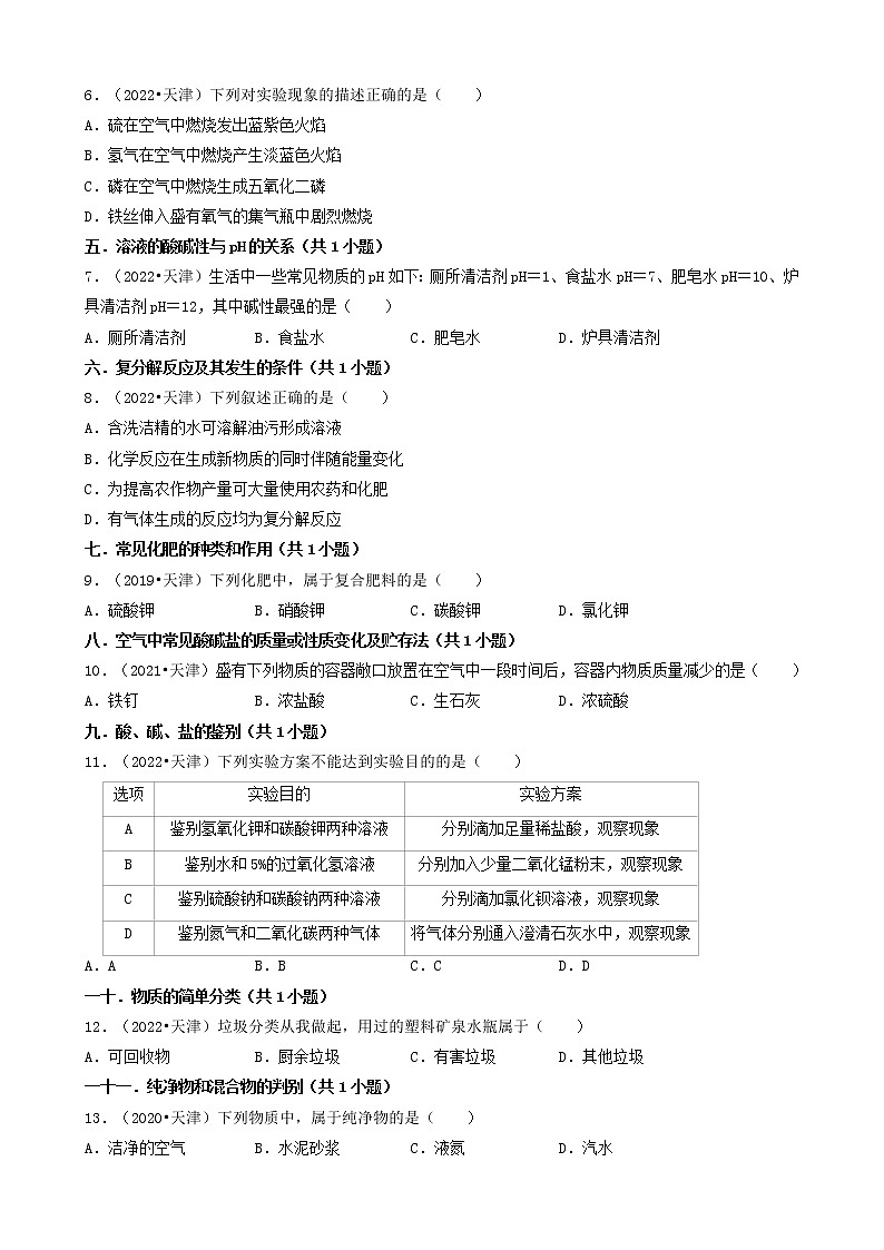天津市五年(2018-2022)中考化学真题分题型分层汇编-01选择题(基础题)第2页