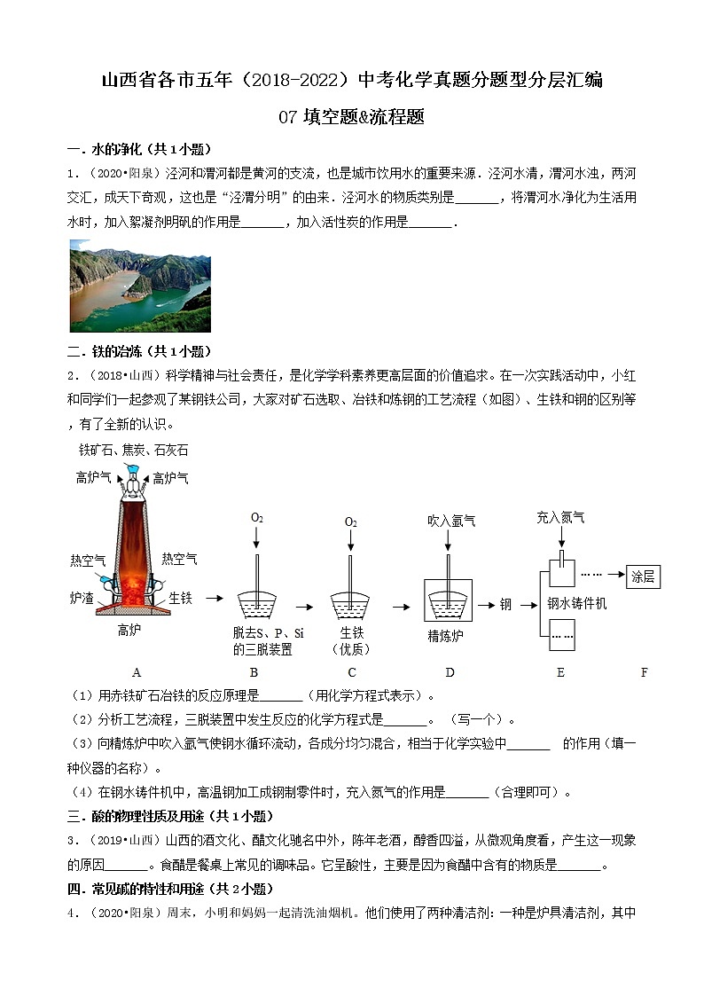 山西省各市五年(2018-2022)中考化学真题分题型分层汇编-07填空题&流程题第1页