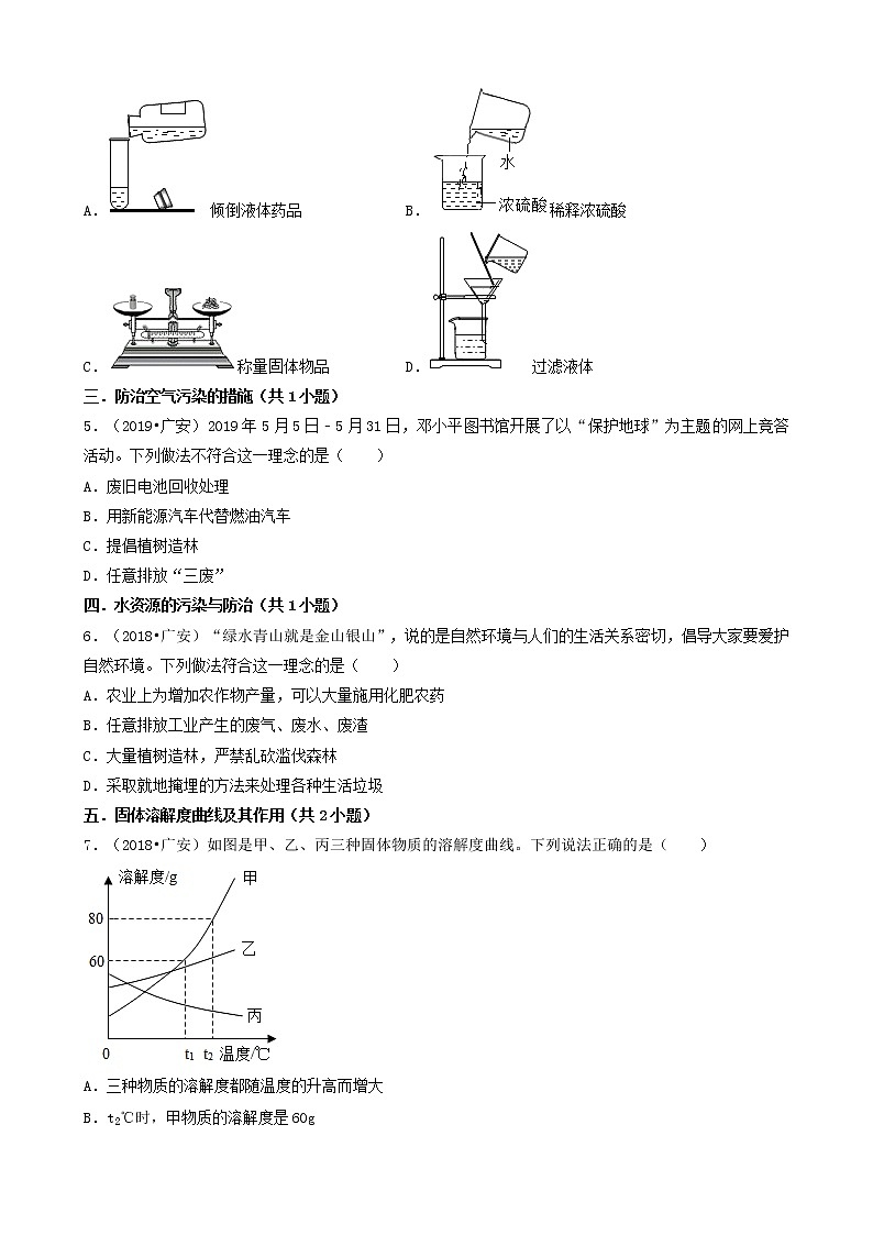 四川省广安市五年(2018-2022)中考化学真题分题型分层汇编-02选择题(基础提升题)02