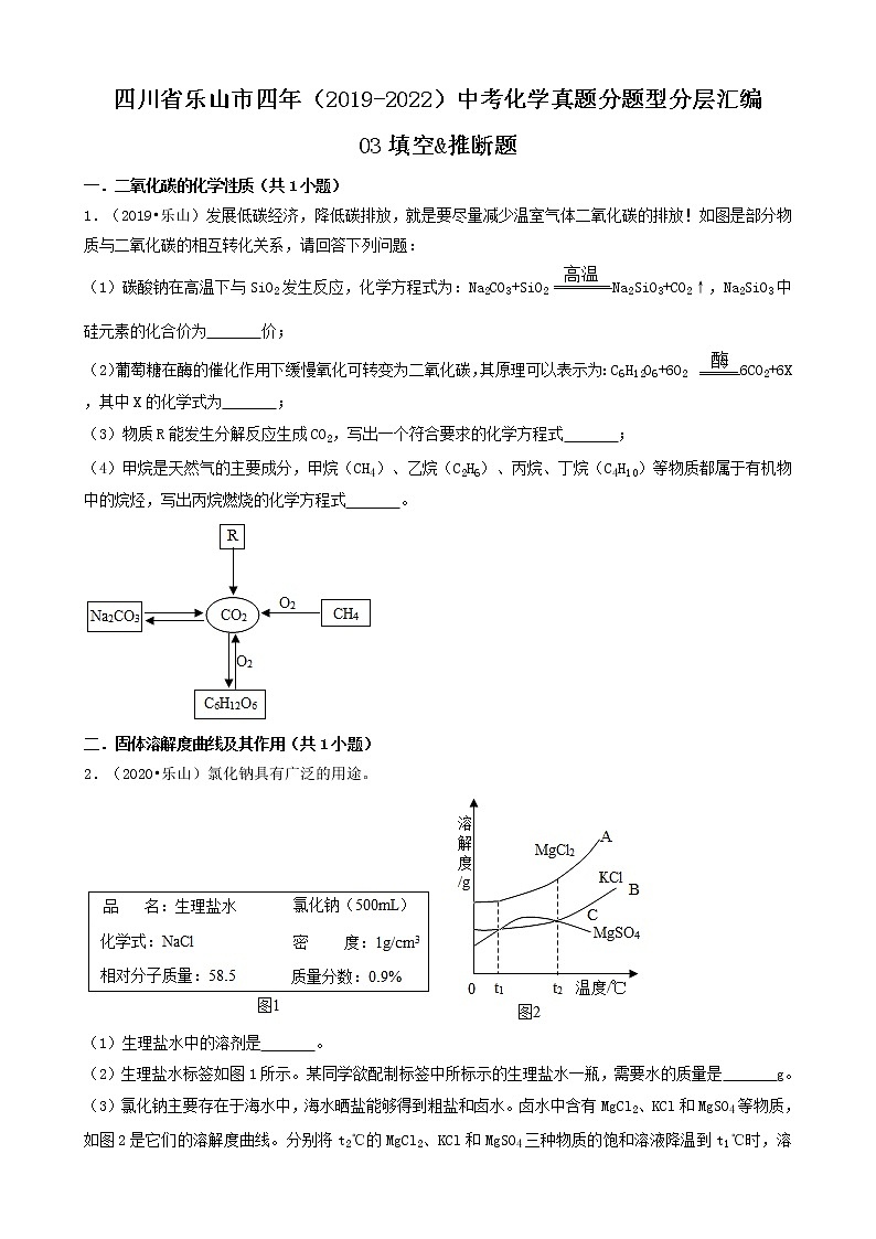 四川省乐山市四年(2019-2022)中考化学真题分题型分层汇编-03填空&推断题第1页