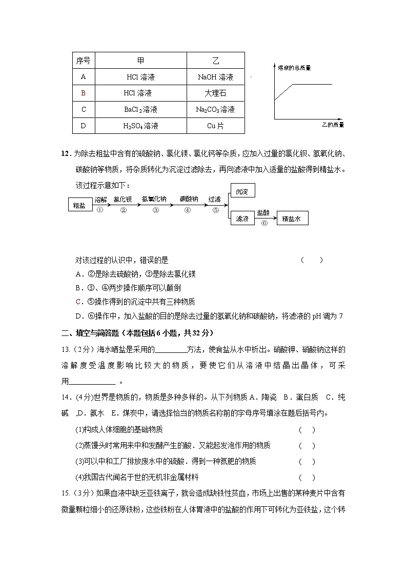 山东省泰安第一中学2021-2022学年九年级化学鲁教版下册期末测试题(六三学制)(word版含答案)第3页