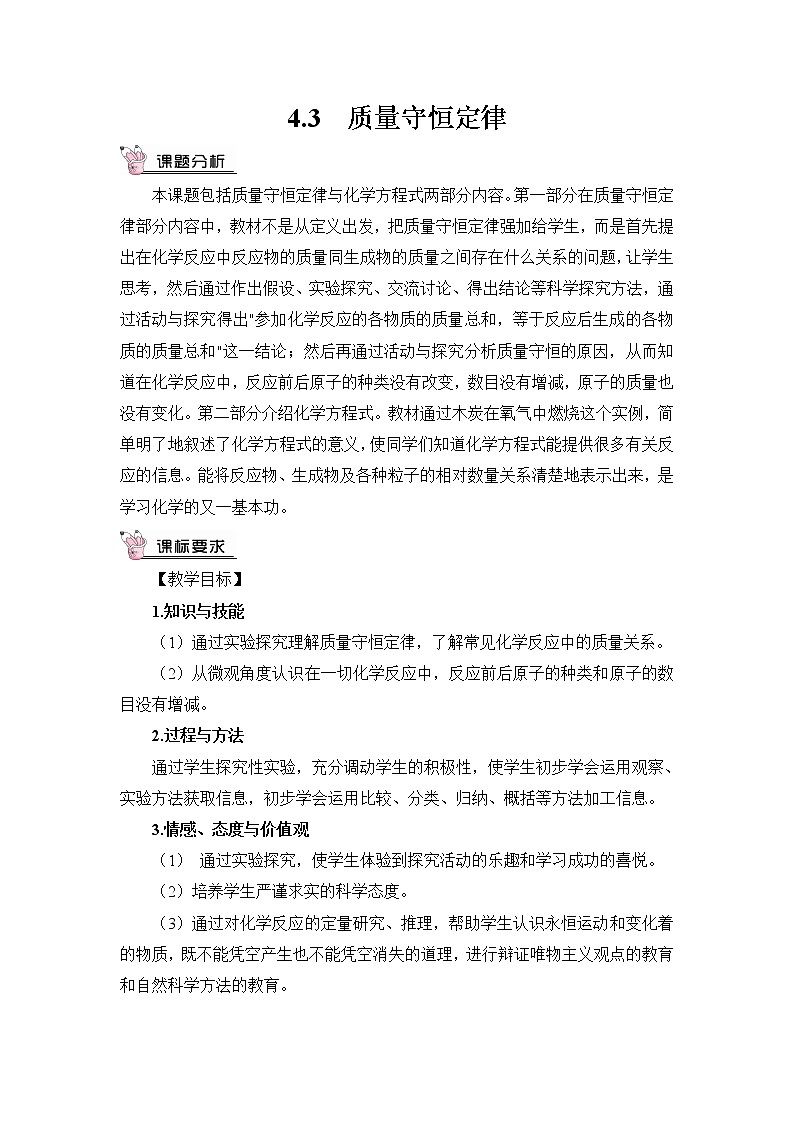 4.3 质量守恒定理 教案第1页