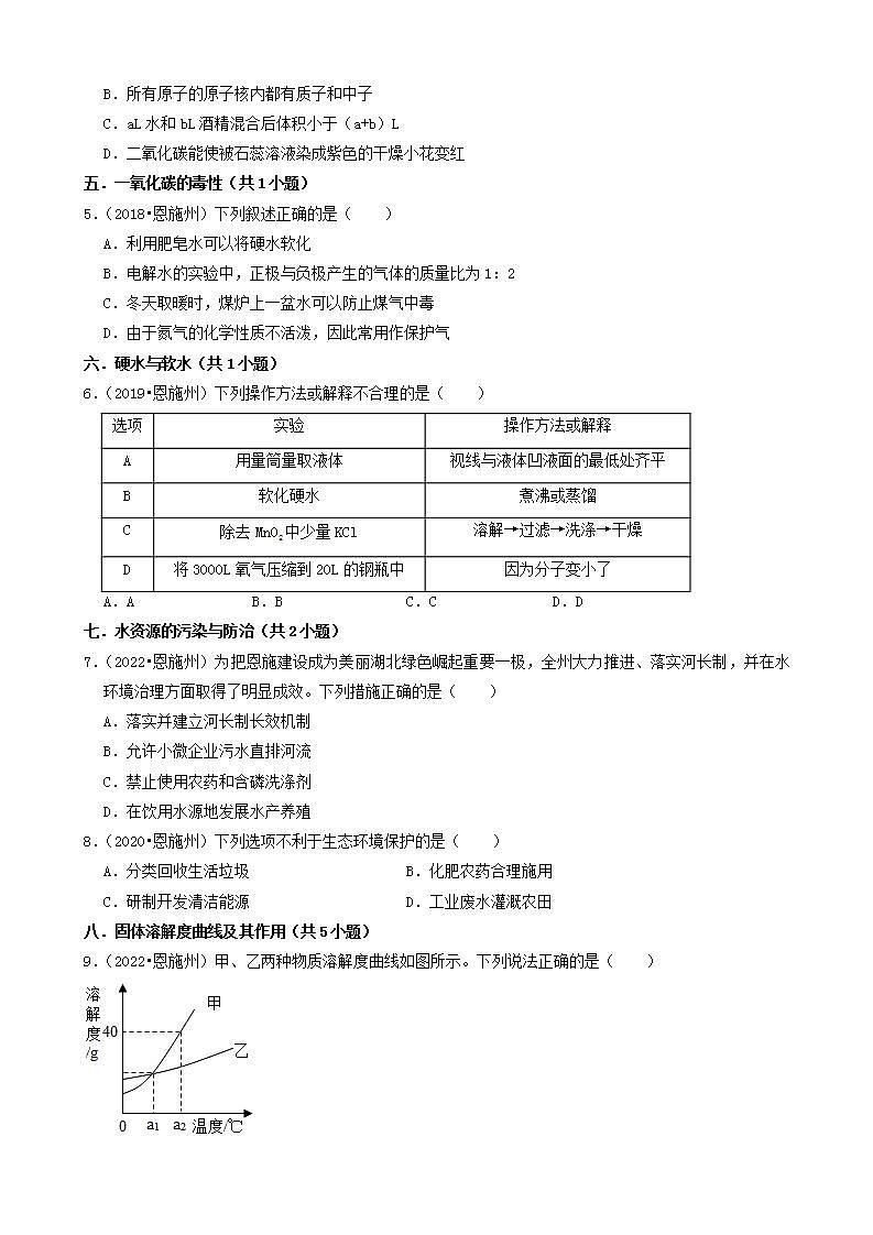 湖北省恩施五年(2018-2022)中考化学真题分题型分层汇编-01选择题(基础题)第2页