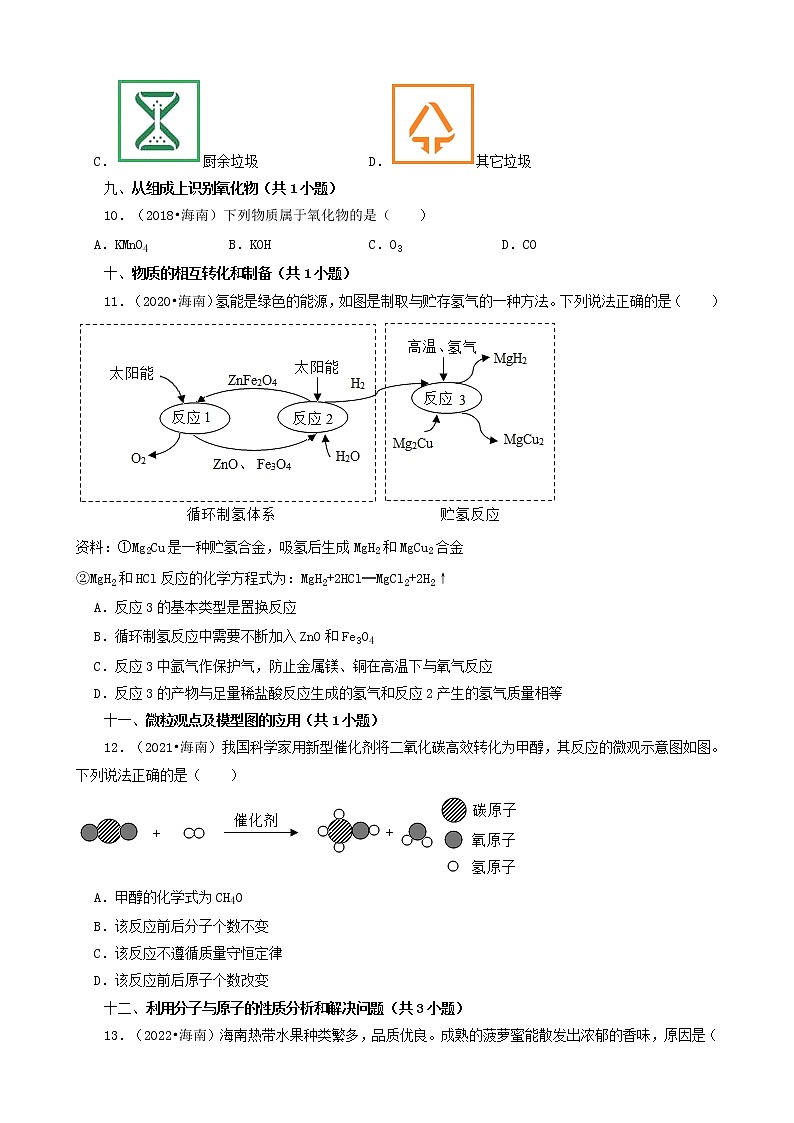 海南省五年(2018-2022)中考化学真题分题型分层汇编-02选择题(基础提升)第3页