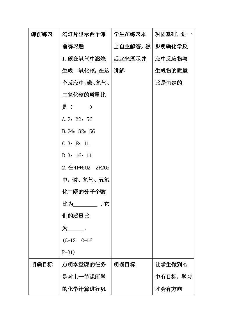 鲁教版(五四制)八年级化学 5.3化学反应中的有关计算 教案第2页
