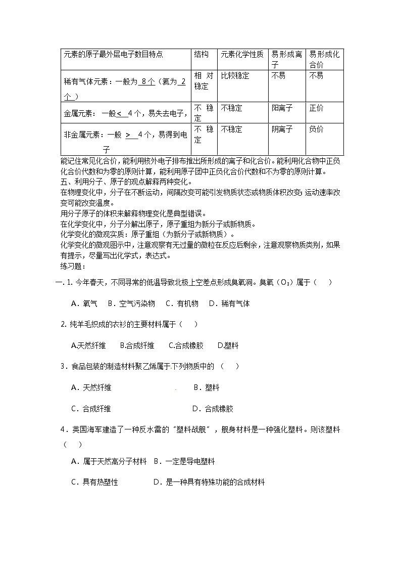 人教版九上化学 3.4物质构成的奥秘 单元复习 教案第3页