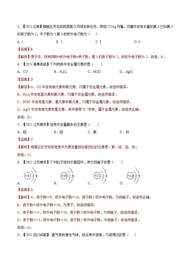 第三单元 物质构成的奥秘(真题卷)- 九年级化学上册阶段检测(人教版)02