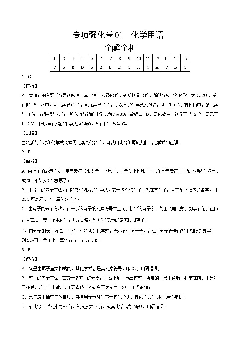 专项强化卷01 化学用语 -2022-2023学年九年级化学上册全程提优测评卷(人教版)01