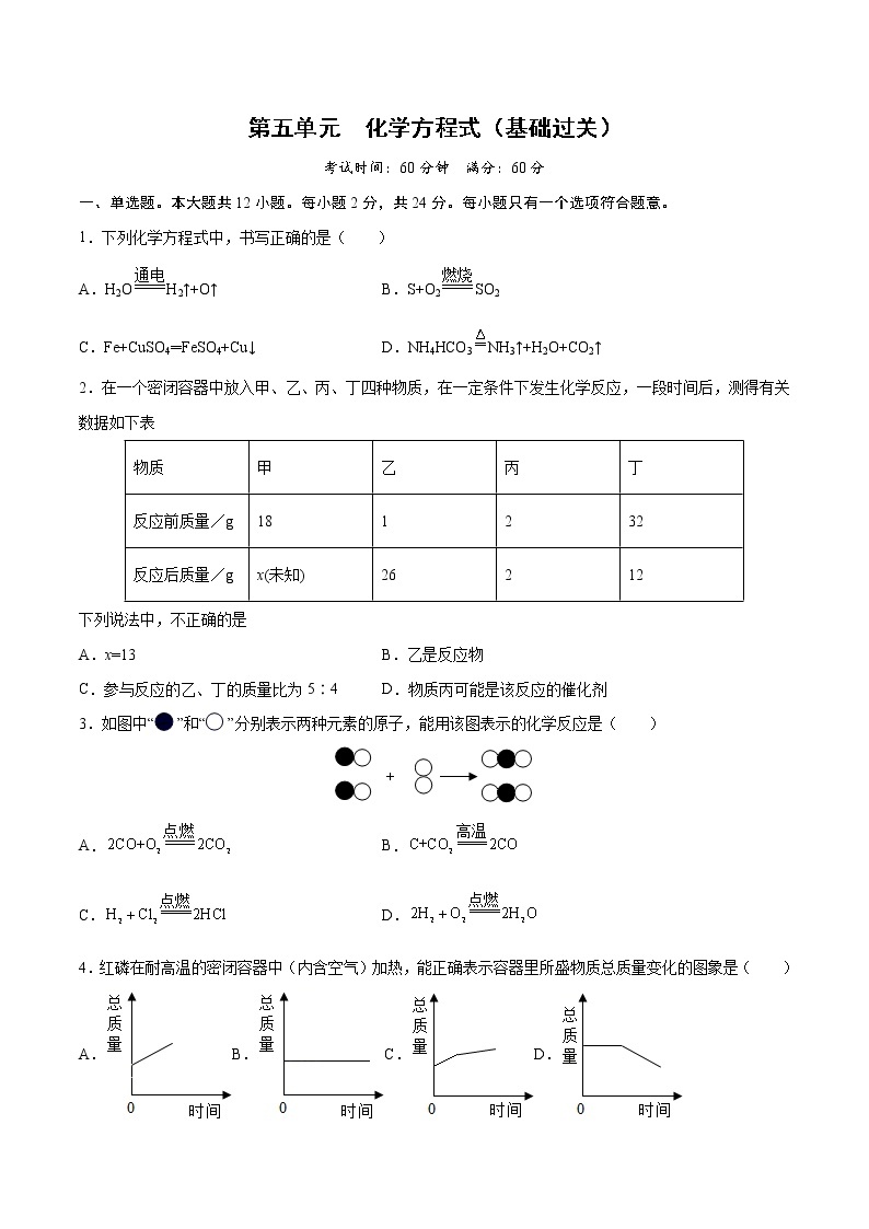 第五单元 化学方程式（基础过关）-2022-2023学年九年级上册化学单元双优滚动检测卷（人教版）01