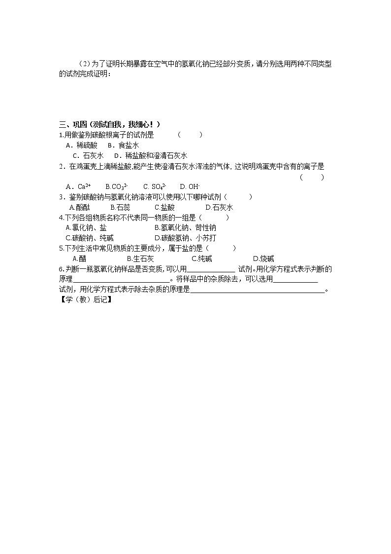 化学九年级下第11单元课题1生活中常见的盐教学案第2页