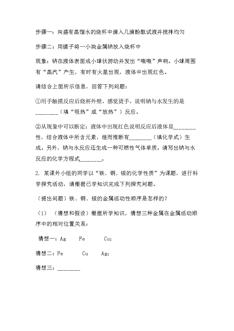 2022中考化学总复习专题突破:实验探究题(金属活动顺序探究及应用)(无答案)第2页