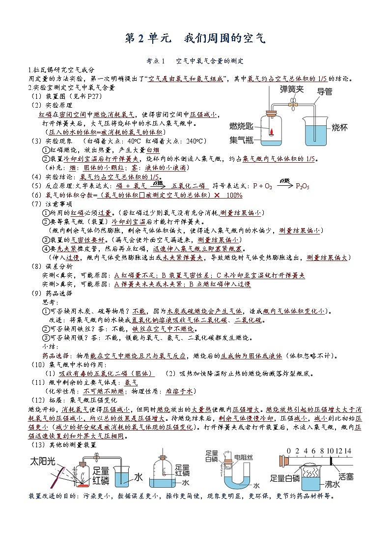 第2单元 空气-【知识清单】2022-2023学年九年级化学同步必备单元知识清单(人教版)第1页