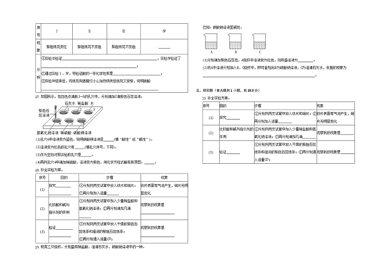 2022人教版九年级化学下册第十单元实验活动7溶液酸碱性的检验带答案和解析03