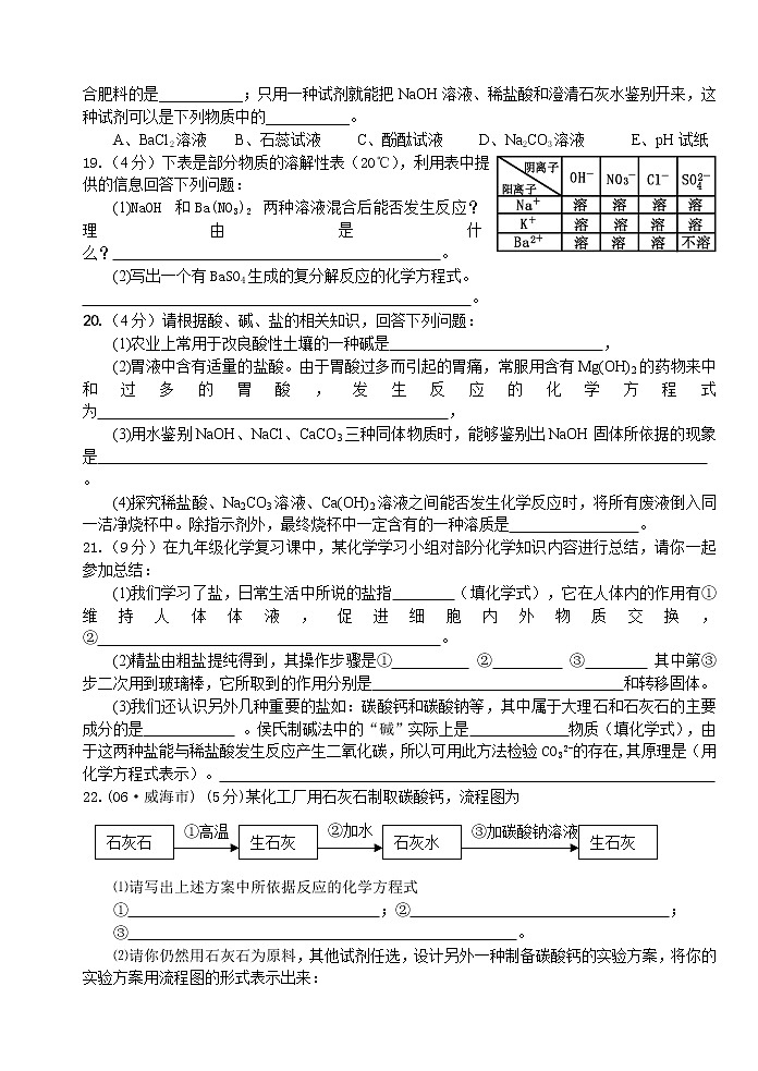 人教版初中化学九年级下册单元练习 第十一单元 盐、化肥 测试卷第3页