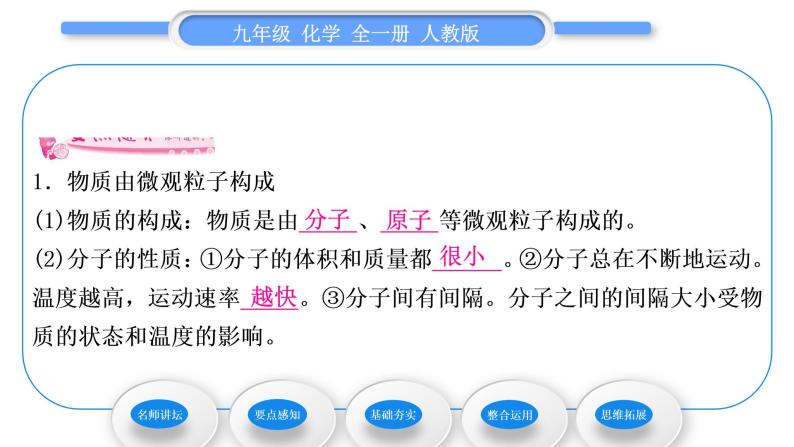 人教版九年级化学第三单元物质构成的奥秘课题1分子和原子习题课件06