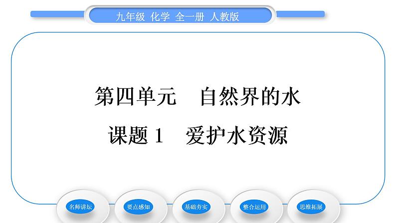 人教版九年级化学第四单元自然界的水课题1爱护水资源习题课件第1页