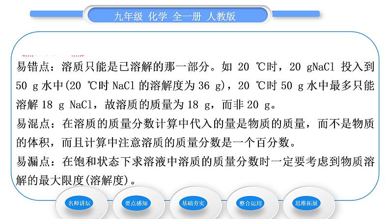 人教版九年级化学第九单元溶液课题3溶液的浓度第1课时溶液的溶质质量分数习题课件第4页