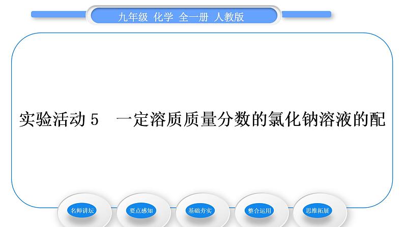 人教版九年级化学第九单元溶液实验活动5一定溶质质量分数的氯化钠溶液的配制习题课件第1页