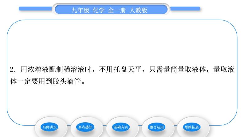 人教版九年级化学第九单元溶液实验活动5一定溶质质量分数的氯化钠溶液的配制习题课件03