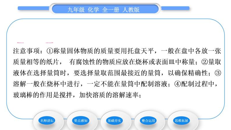 人教版九年级化学第九单元溶液实验活动5一定溶质质量分数的氯化钠溶液的配制习题课件05