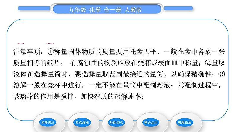 人教版九年级化学第九单元溶液实验活动5一定溶质质量分数的氯化钠溶液的配制习题课件第5页