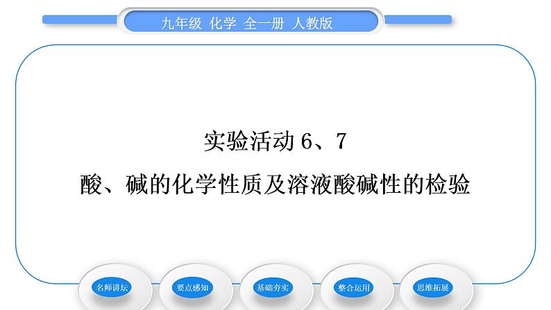 人教版九年级化学第十单元酸和碱人教版九年级化学第十单元酸和碱实验活动6、7 酸、碱的化学性质及溶液酸碱性的检验习题课件习题课件第1页