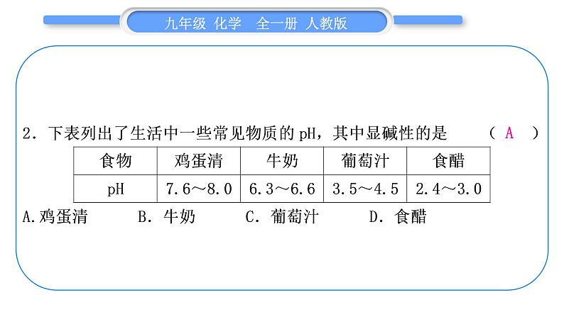 人教版九年级化学单元周周测十三(10.2~实验活动7)习题课件第3页