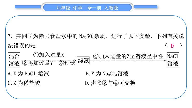 人教版九年级化学单元周周测十五(11.2~实验活动8)习题课件第8页