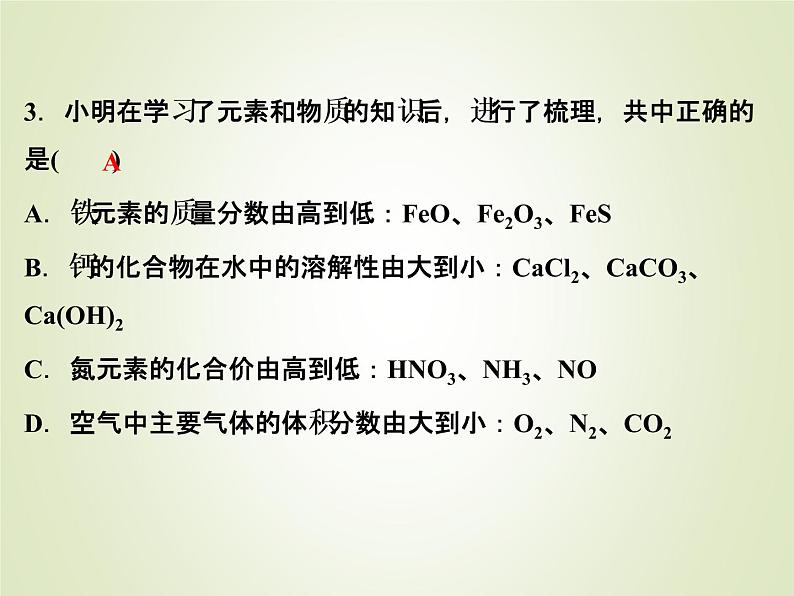 中考化学复习第2讲元素化合价与化学式精练课件第3页