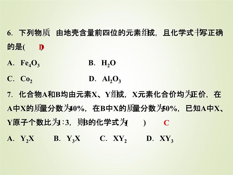 中考化学复习第2讲元素化合价与化学式精练课件第6页