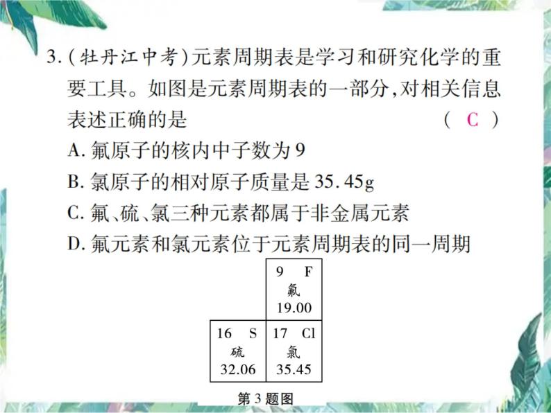 最新人教版九年级化学上册课件：第三单元 专题训练4 元素周期表(共10张PPT)04