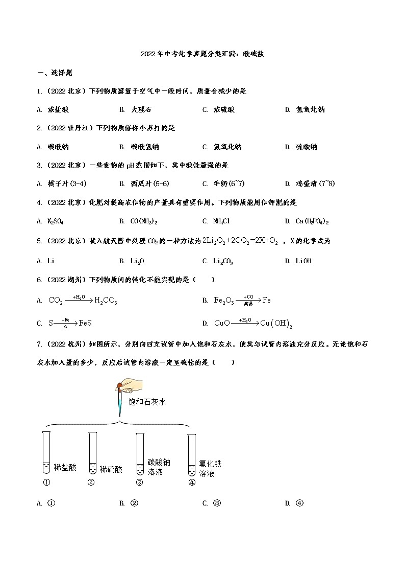 2022年中考化学真题分类汇编酸碱盐01