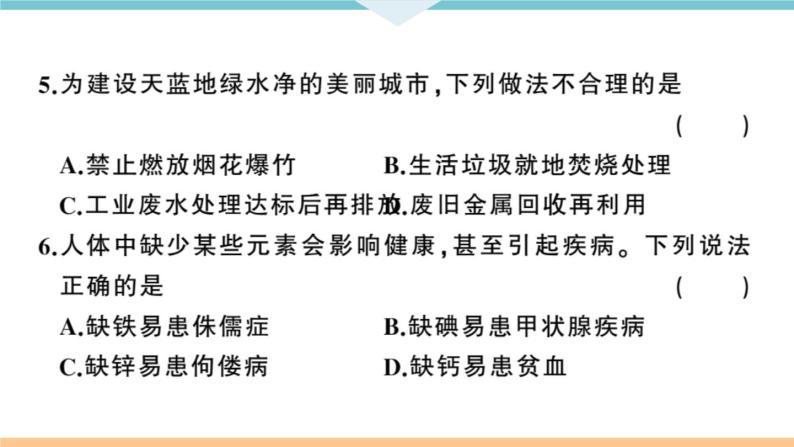 人教版九年级化学下册河南习题讲评课件阶段检测5十二单元检测卷04