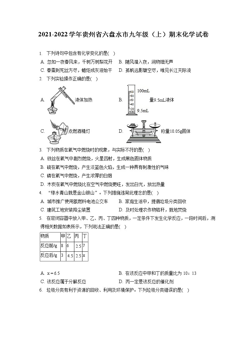 2021-2022学年贵州省六盘水市九年级(上)期末化学试卷(含答案解析)第1页