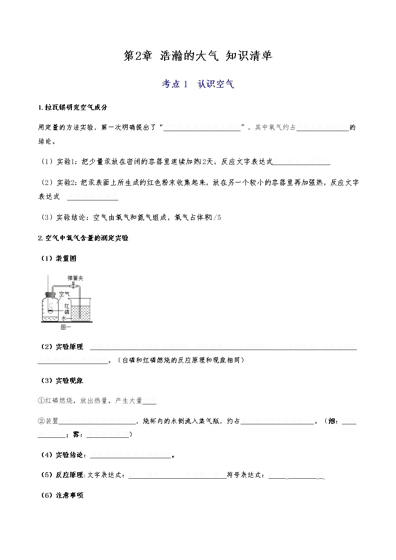 第2章 浩瀚的大气-【知识清单】-九年级化学同步必备单元知识清单（沪教版·上海）01