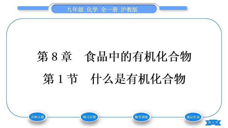 沪教版九年级化学下第8章食品中的有机化合物第1节什么是有机化合物习题课件01