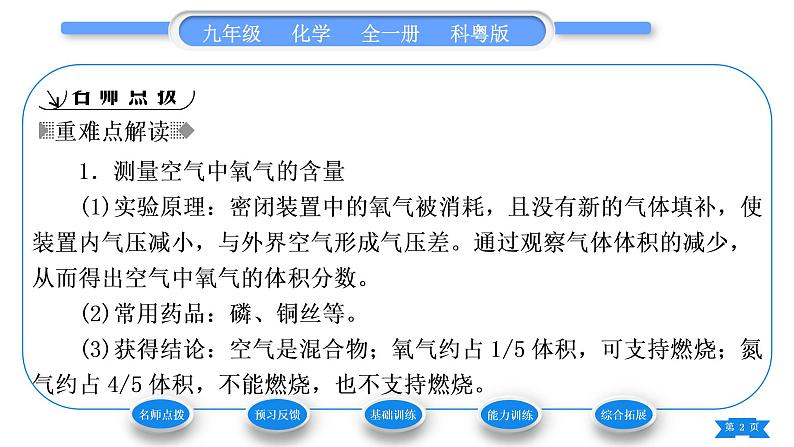 科粤版九年级化学上第二章空气、物质的构成2.1空气的成分第1课时空气的成分 混合物和纯净物习题课件02