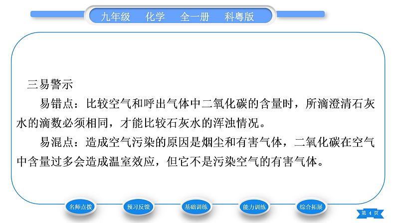 科粤版九年级化学上第二章空气、物质的构成2.1空气的成分第2课时我们的呼吸作用 保护大气环境习题课件04