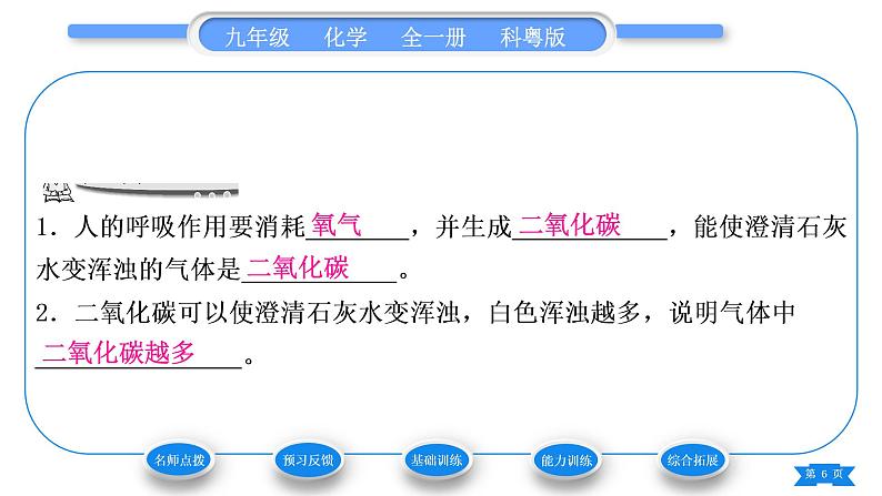 科粤版九年级化学上第二章空气、物质的构成2.1空气的成分第2课时我们的呼吸作用 保护大气环境习题课件06
